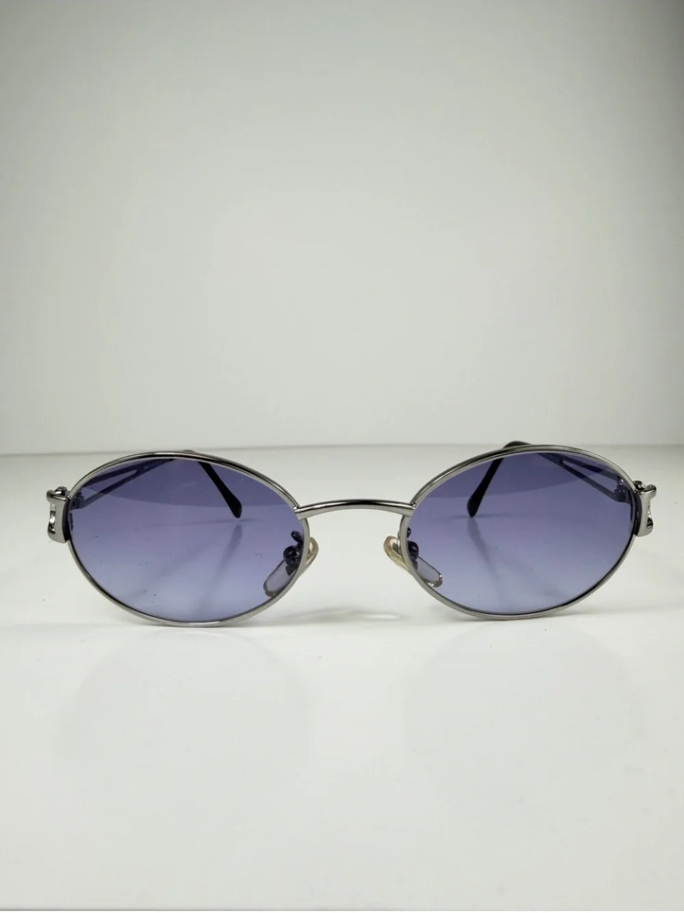 90s Vtg Versace H68 Silver Oval Medusa Sunglasses Custom Purple Lenses Full Set